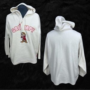 VTG Disney Cream/Ivory Fleece 1/4 Zip Pull Over GRUMPY Hoodie Sweatshirt Size XL